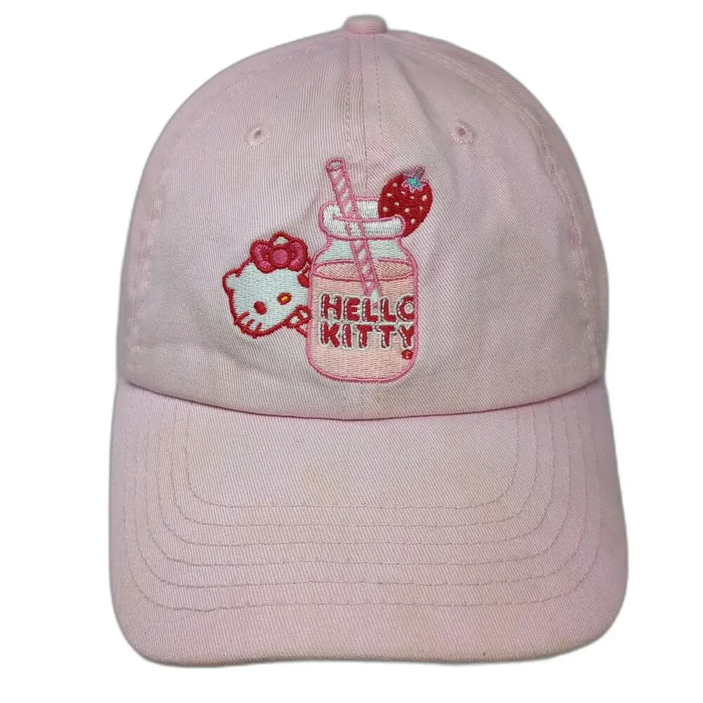 Sanrio Hello Kitty Strawberry Milk Pink Baseball Cap One Size Embroidered Hat